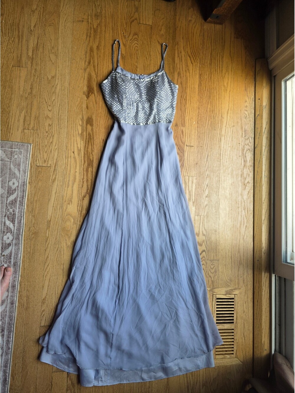 Alyce Designs Vintage Periwinkle Blue Silk Beaded Gown Dress Size 4 Y2K Prom